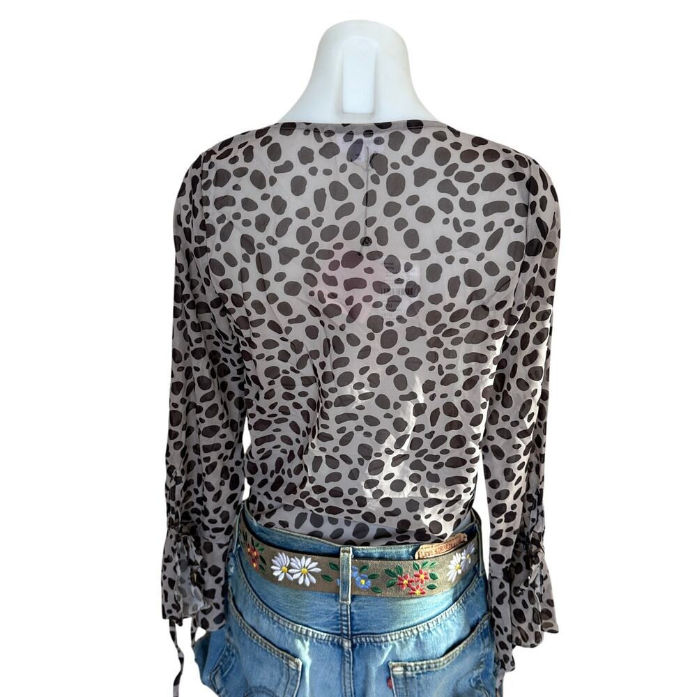 Revolve Leopard Wrap Top XS Sheer Animal Print Tan Plunging Superdown $57 NEW - Picture 6 of 7